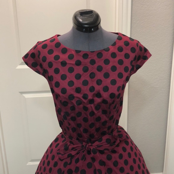 ⚠️Vintage 1950s Burgundy Polka Dot Dress - Picture 4 of 8